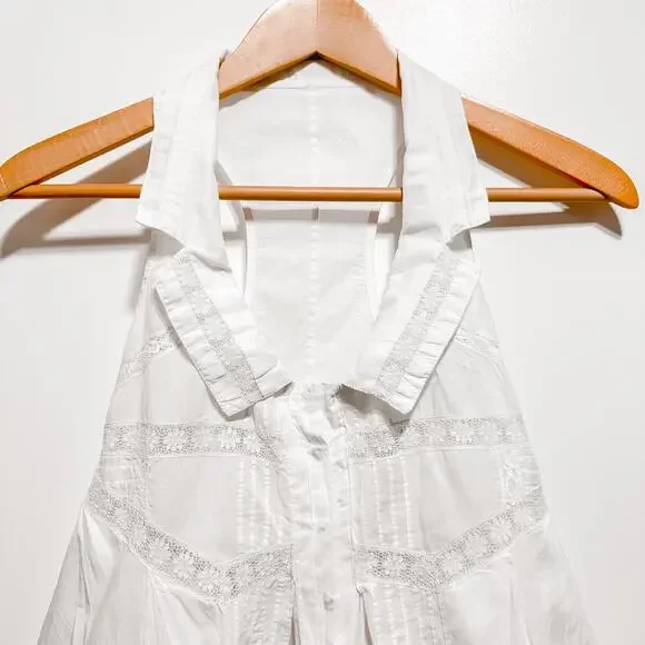 ALLSAINTS SPITALFIELDS White Cotton ECHO Top Size XS Peplum Collared - Picture 4 of 7